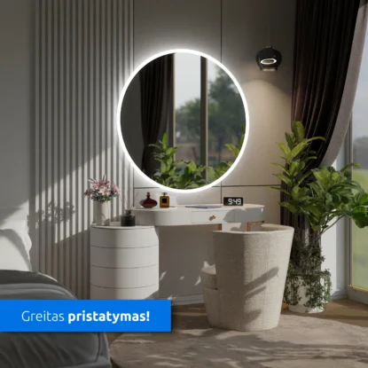 Apvalus LED Apšviestas Veidrodis – Modelis Delhi