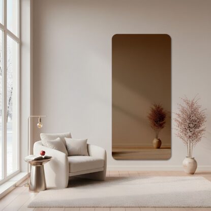 Stačiakampis veidrodis su užapvalintais kampais – rudas